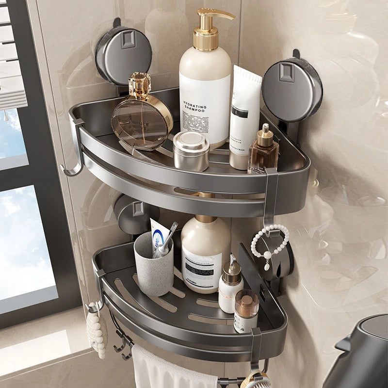 Shower Suction Cup Corner Shelf - Wall-Mounted Bathroom Organizer, No Drilling Required