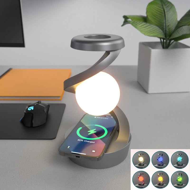 Rotating Moon Desk Lamp with Wireless Phone Charging  Sensor Control Decorative Night Light for Home and Desk