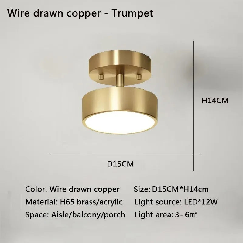 Modern LED Ceiling Light – Copper Lamp for Bedroom and Living Room Decor