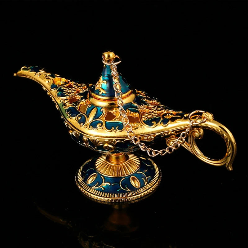 Aladdin Lamp Desktop Craft Ornament – Decorative Metal Wishing Lamp for Living Room, Study, or Bedroom