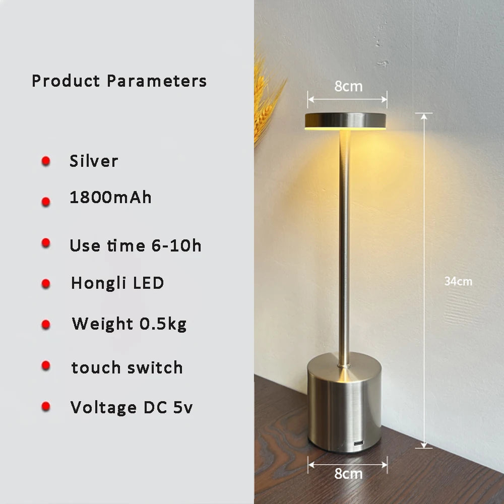 Rechargeable LED Table Lamp with Touch Switch - Modern Wireless Desk Lamp for Bedroom, Living Room, and Restaurants