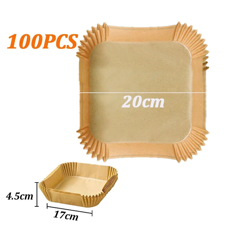 50/100Pcs Air Fryer Disposable Paper Liners – Non-Stick, Oil-Proof, Heat-Resistant Baking Mats