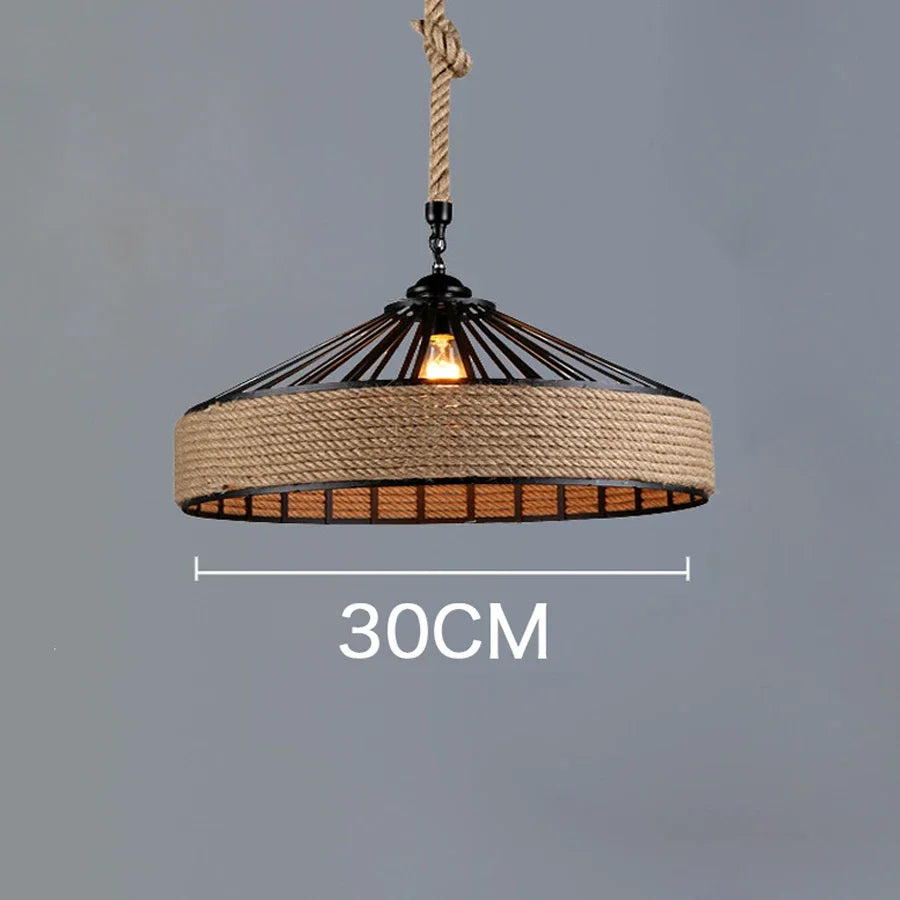 Classical Hemp Rope Pendant Lamp - Retro Industrial Iron Chandelier for Dining Room and Living Spaces