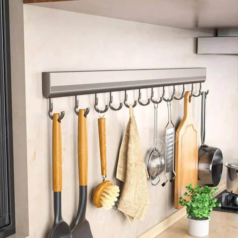 Drill-Free Wall-Mounted Aluminum Hooks Rack – Multi-Purpose Kitchen, Bathroom, Towel & Coat Hanger