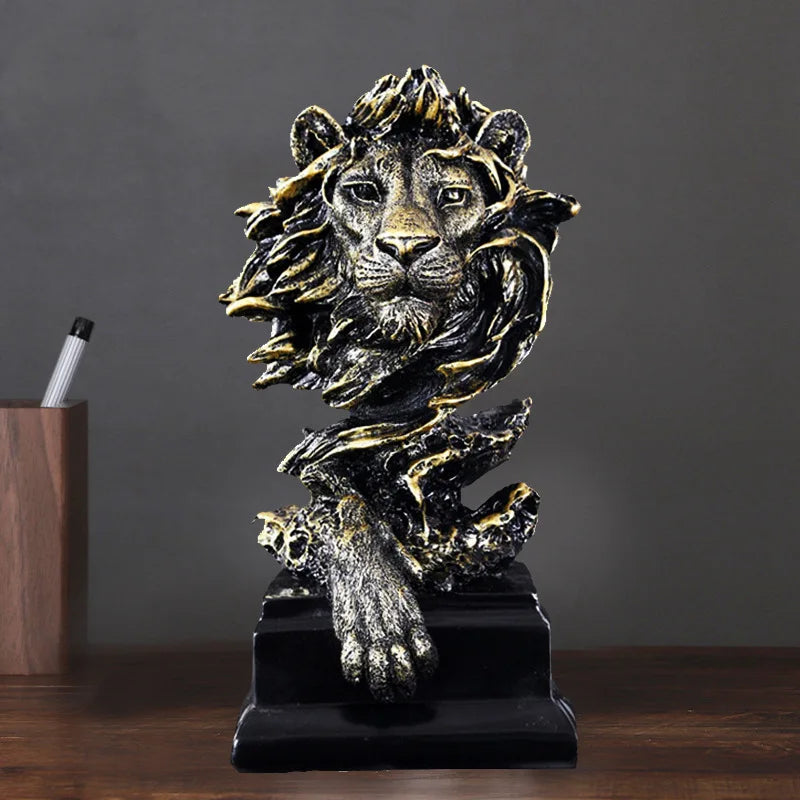 Aesthetic Lion Figure Resin Statue – Nordic Vintage Lion Figurine for Luxury Living Room Decor and Desk Accessories