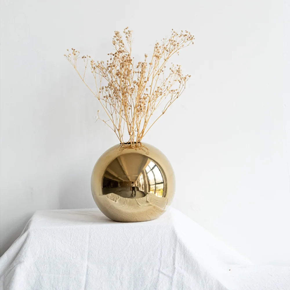 Golden Ball Ceramic Vase - Modern Flower Arrangement Decor for Home & Events