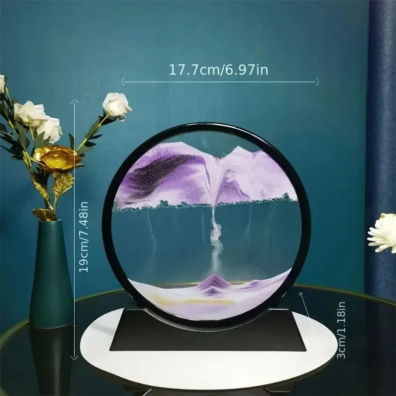 3D Hourglass Quicksand Moving Sand Art Picture – Round Glass Deep Sea Sandscape Craft