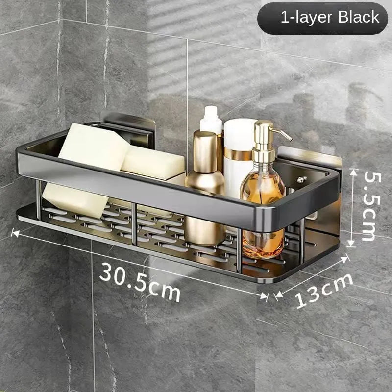 Luxury Bathroom Shelves Without Drilling - Rustproof Aluminum Shower Wall Shelf