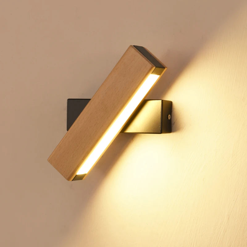 Rotatable Nordic Solid Wood LED Wall Lamp – Adjustable Lighting for Home Decor