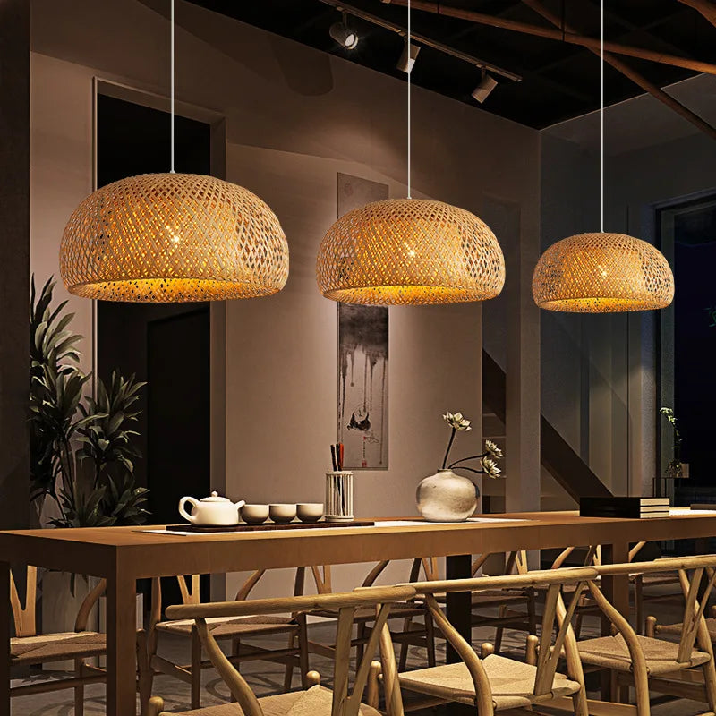 Bamboo Lantern Pendant Lamp – Hand-Woven Rattan Lighting Fixture