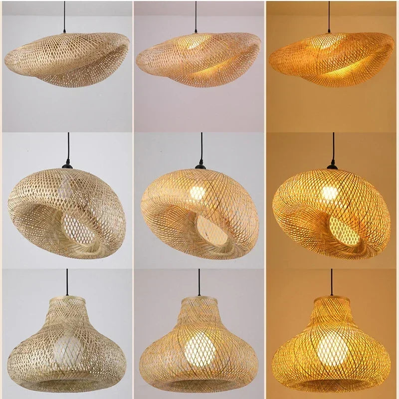 Bamboo Hanging Lamp – Hand-Knit Rattan Pendant Light for Dining and Home Decor