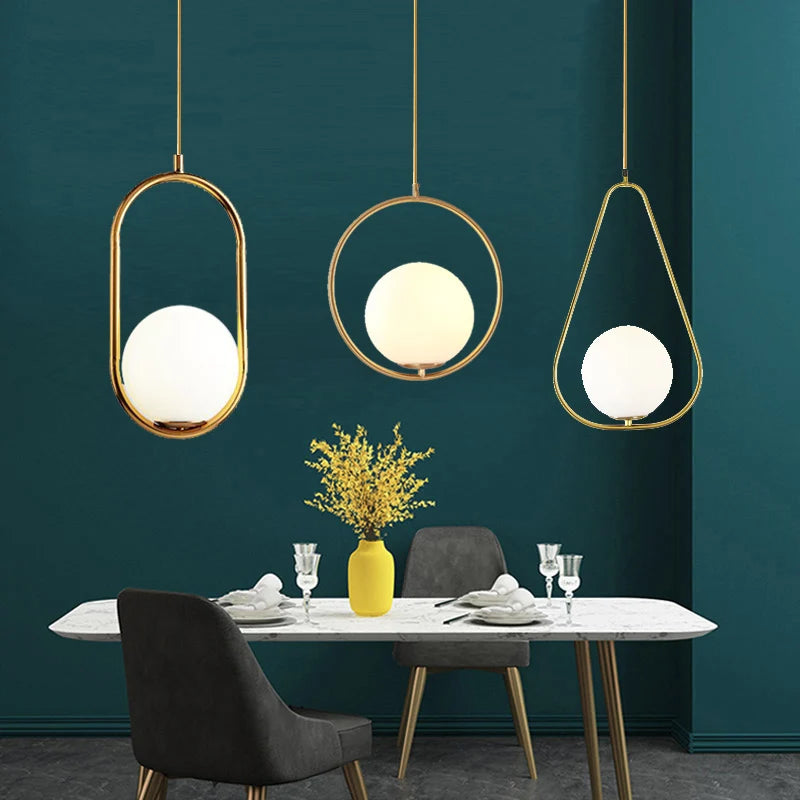 Modern LED Round Glass Ball Pendant Lights - E14 Hanging Fixture