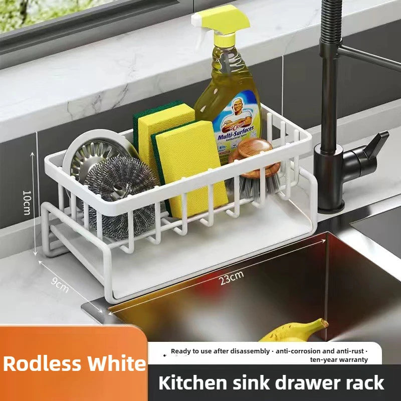 Carbon Steel Kitchen Sink Drain Rack – Sponge & Faucet Storage Organizer