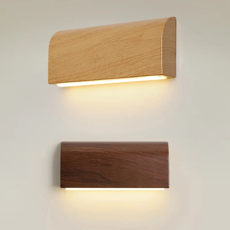 Modern Nordic Aluminum LED Wall Lamp with Wood Grain Finish for Indoor Lighting