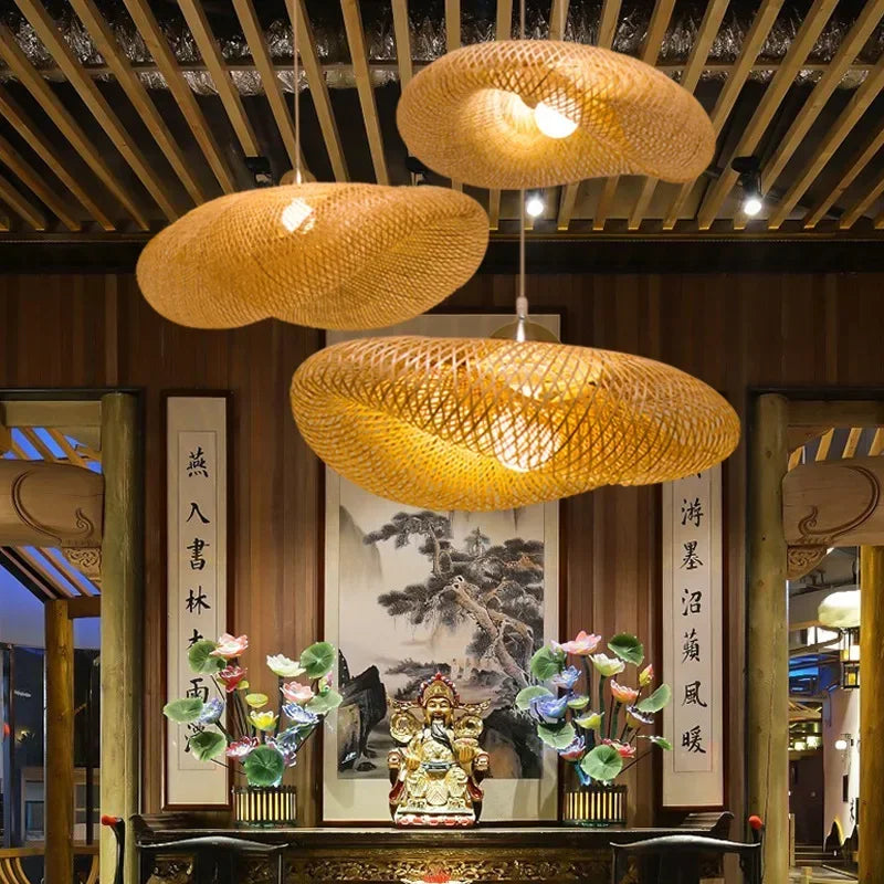 Style Bamboo Pendant Lamp – Elegant Chandelier for Cafes and Living Room Decor