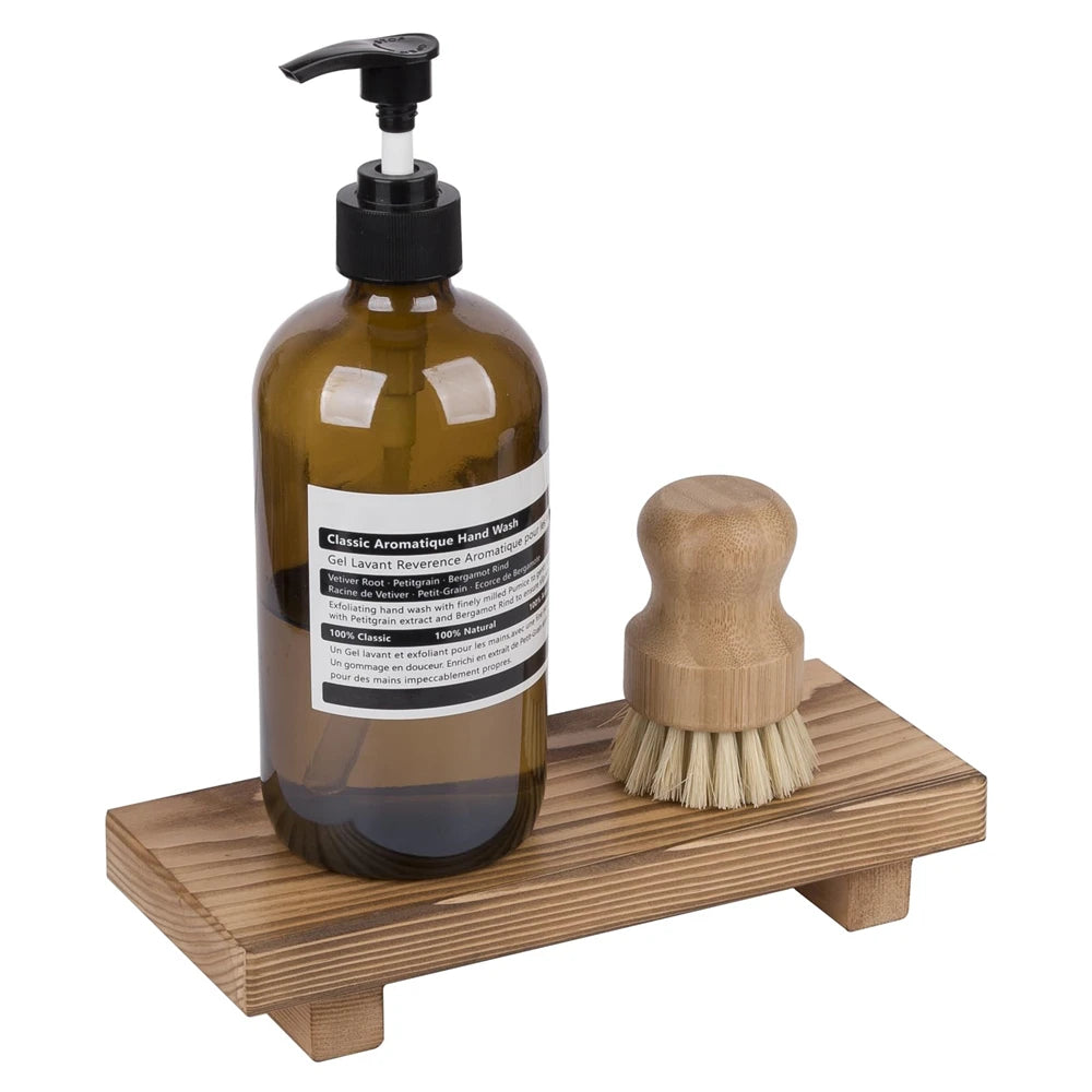 Farmhouse Wood Pedestal Stand 8.6'' Small Wooden Riser Tray for Candles, Soap & Bathroom Counter Decor