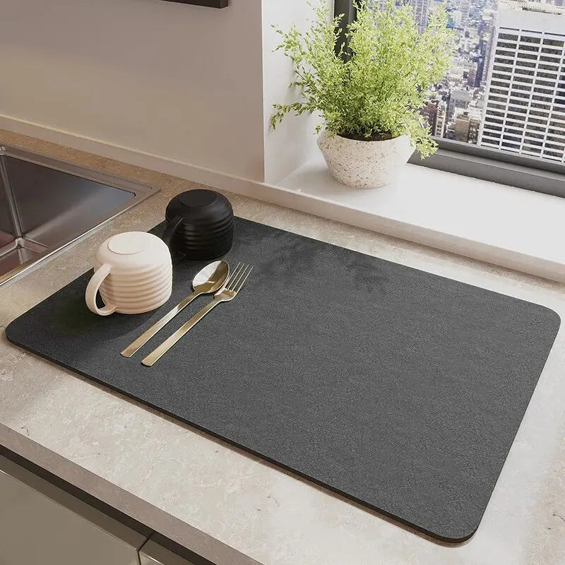 1 Piece Multi-Purpose Absorbent Mat for Kitchen Countertop - Cup Drain and Bowl Tray Dryer