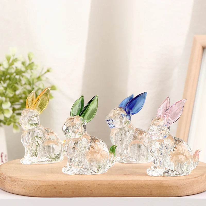 Crystal Glass Rabbit Statue - Handmade Mascot Animal Figurine for Garden, Home, Office, and Table Décor