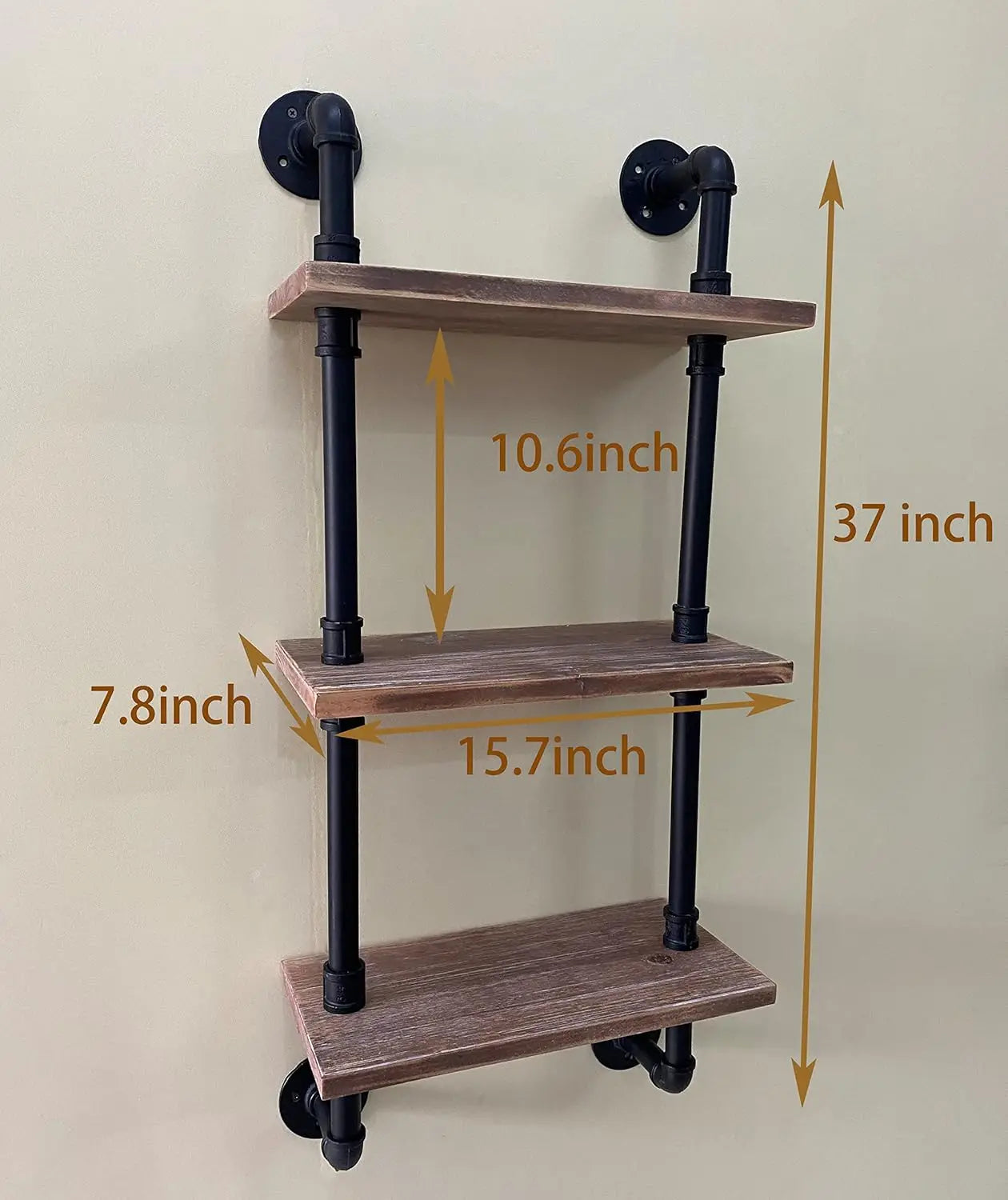 Industrial Pipe Floating Shelves – Solid Wood Wall-Mounted Storage for Bathroom, Living Room & Home Decor