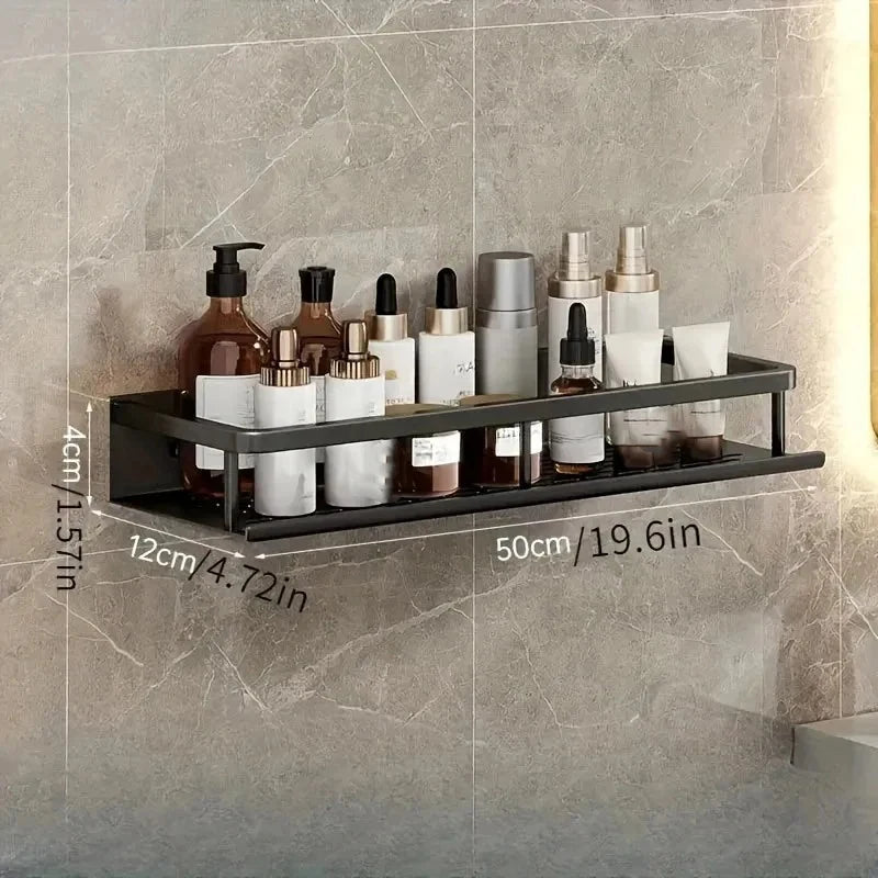 Black Bathroom Shower Room Storage Rack – Single Tier Toiletries Shelf for Bathroom Storage