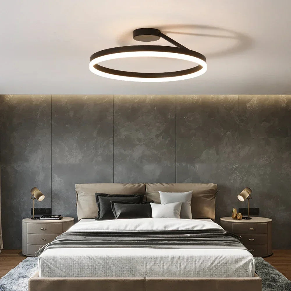 Nordic Design LED Ring Ceiling Lamp – Elegant Chandelier for Bedroom and Living Room