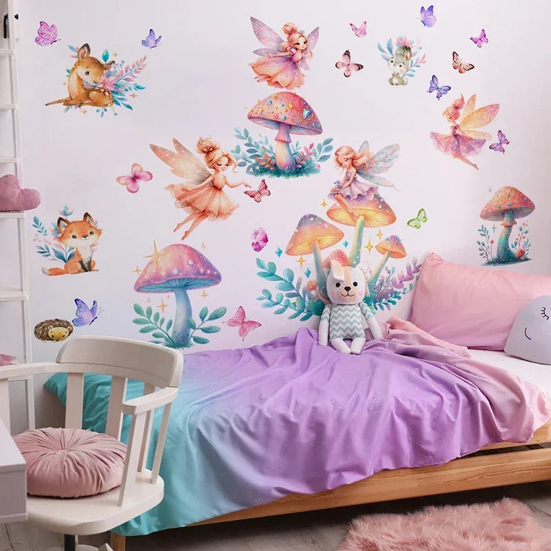 Cute Fairy Wall Stickers – Vinyl Princess & Mushroom Castle Decals for Kids' Nursery & Girls' Bedroom