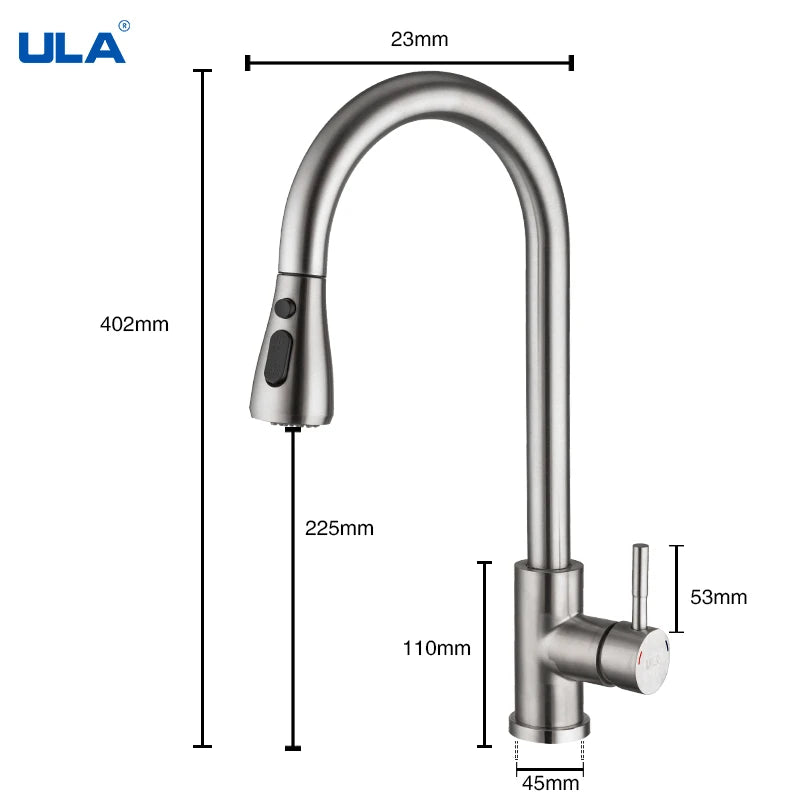 Black Brushed Kitchen Faucet - Pull Out Spout Mixer Tap with 360° Rotation