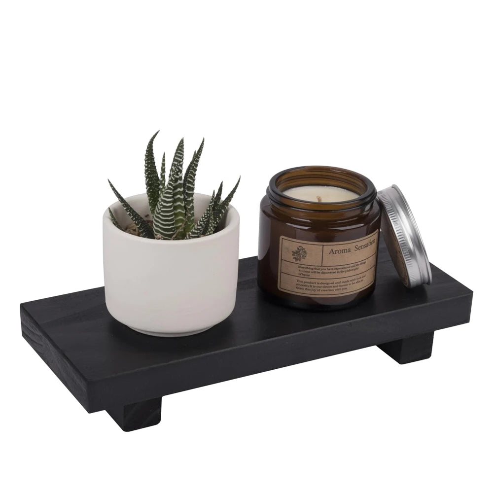 Farmhouse Wood Pedestal Stand 8.6'' Small Wooden Riser Tray for Candles, Soap & Bathroom Counter Decor