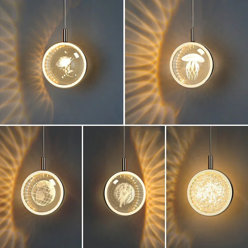 LED Crystal Glass Ball Pendant Light Modern Hanging Lamp for Living Room Dining Bar Decor