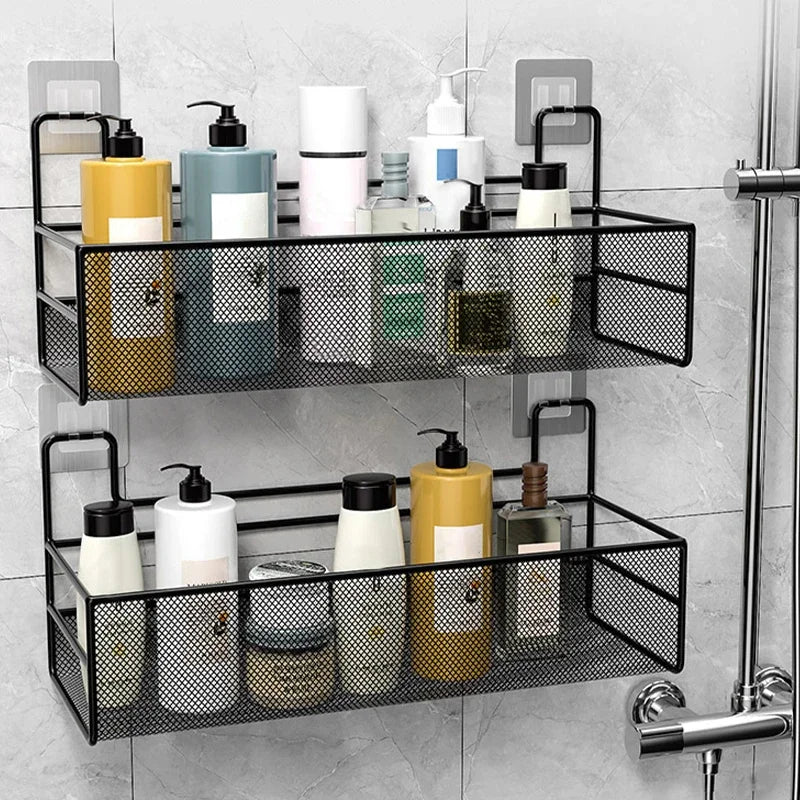 Wall-Mount Bathroom Shelf - No-Drill Shower Shampoo Rack & Bathroom Organizer for Storage