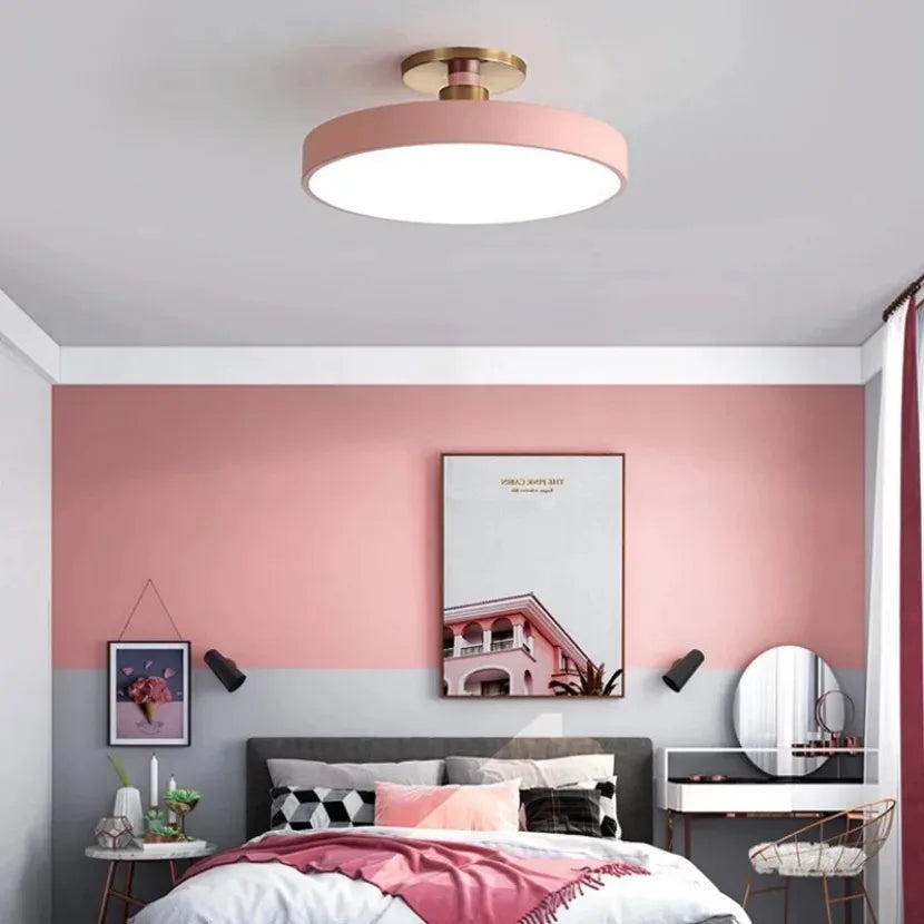 Circular Macaron LED Ceiling Light – Modern Remote Dimming Chandelier for Bedroom & Living Room