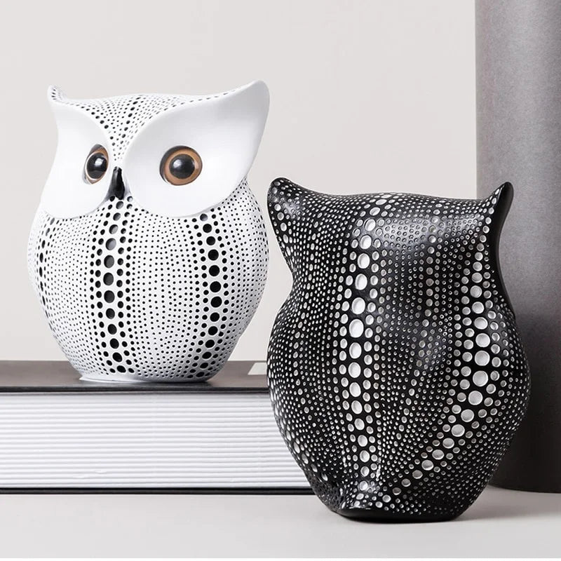 Resin Owl Statue - Modern Animal Desk Decoration for Living Room and Home Figurines